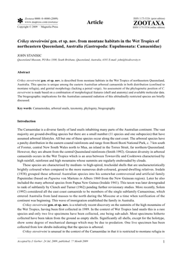 Zootaxa 0000: 0–0000 (2009) ISSN 1175-5326 (Print Edition) Article ZOOTAXA Copyright © 2009 · Magnolia Press ISSN 1175-5334 (Online Edition)