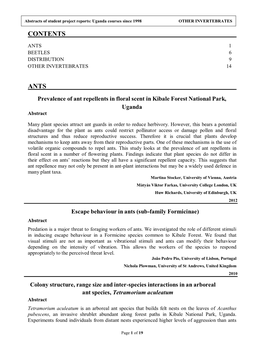 Uganda Courses Since 1998 OTHER INVERTEBRATES