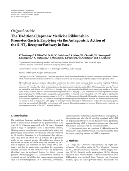 The Traditional Japanese Medicine Rikkunshito Promotes Gastric Emptying Via the Antagonistic Action of the 5-HT3 Receptor Pathway in Rats