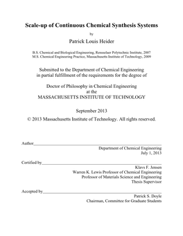 Scale-Up of Continuous Chemical Synthesis Systems