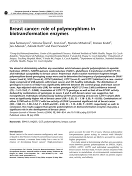 Breast Cancer: Role of Polymorphisms in Biotransformation Enzymes