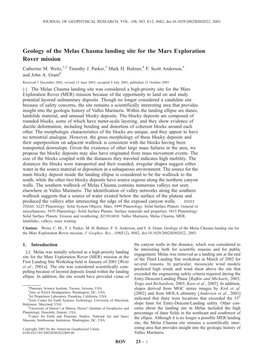 Geology of the Melas Chasma Landing Site for the Mars Exploration Rover Mission Catherine M