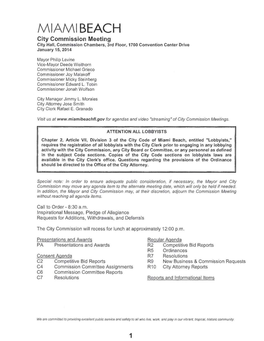 MIAMI BEACH City Commission Meeting City Hall, Commission Chambers, 3Rd Floor, 1700 Convention Center Drive January 15, 2014