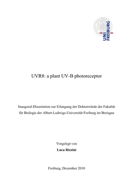 UVR8: a Plant UV-B Photoreceptor