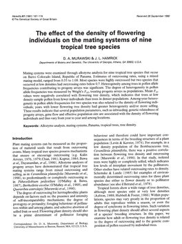 The Effect of the Density of Flowering Individuals on the Mating Systems of Nine Tropical Tree Species