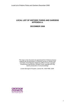 Local List of Historic Parks and Gardens December 2008