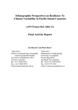 Ethnographic Perspectives on Resilience to Climate Variability in Pacific Island Countries