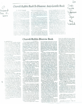 Charedi Rabbis Rush Todisavow Anti-Gentile Book Csoln (0 C~,\L'~ G, \UX\ 