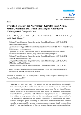 Evolution of Microbial “Streamer” Growths in an Acidic, Metal-Contaminated Stream Draining an Abandoned Underground Copper Mine