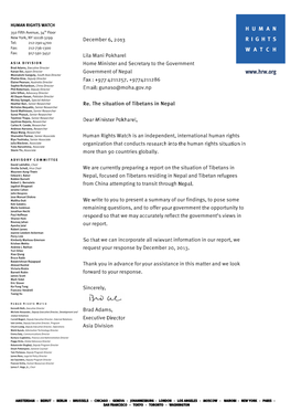 Letter from Human Rights Watch to the Government of Nepal