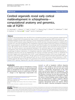 Cerebral Organoids Reveal Early Cortical Maldevelopment in Schizophrenia— Computational Anatomy and Genomics, Role of FGFR1 E