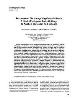 Response of Tectona Philippinensis Benth. & Hook (Philippine Teak) Cuttings to Applied Mykovam and Biocore