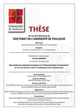 Doctorat De L'université De Toulouse