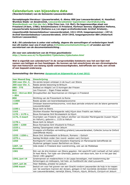 Calendarium Van Bijzondere Data (Noordertrimdeel) Van De Gemeente Leeuwarderadeel