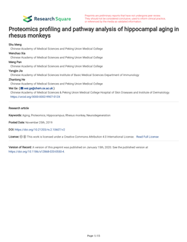 Proteomics Profiling and Pathway Analysis of Hippocampal Aging In