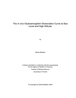 The in Vivo Oxyhaemoglobin Dissociation Curve at Sea Level and High Altitude