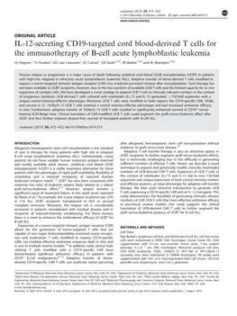 IL-12-Secreting CD19-Targeted Cord Blood-Derived T Cells for the Immunotherapy of B-Cell Acute Lymphoblastic Leukemia