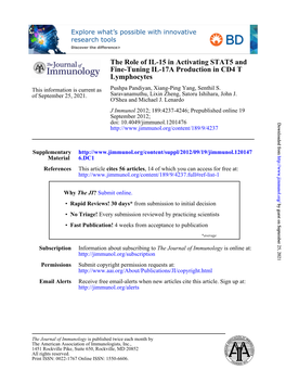 The Role of IL-15 in Activating STAT5 and Fine-Tuning IL-17A Production in CD4 T Lymphocytes