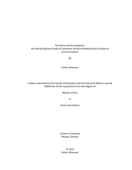 The Artist and the Audience: an Interdisciplinary Study of Composer-Audience Relationships in Musical Communication