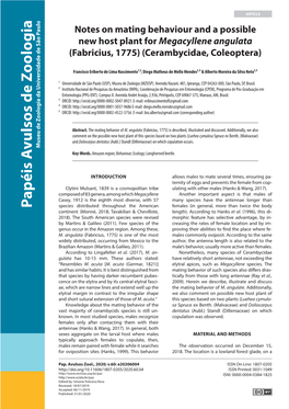 Notes on Mating Behaviour and a Possible New Host Plant for Megacyllene Angulata (Fabricius, 1775) (Cerambycidae, Coleoptera)