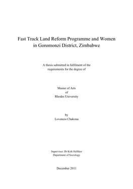 Fast Track Land Reform Programme and Women in Goromonzi District, Zimbabwe