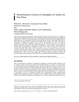 Mixed-Initiative Control of a Roadable Air Vehicle for Non-Pilots