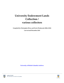 University Endowment Lands Collection / Various Collectors