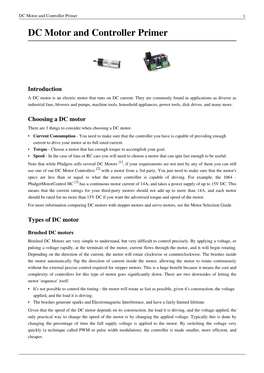 DC Motor and Controller Primer 1 DC Motor and Controller Primer