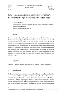 Between Antiquarianism and Satire: Tertullian's De Pallio in the Age of Confessions, C. 1590–1630