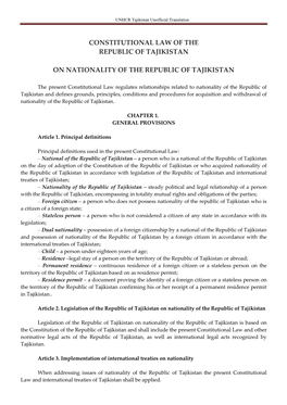 Constitutional Law of the Republic of Tajikistan on Nationality