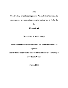 Title Constructing Juvenile Delinquency