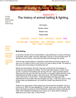 History of Animal Fighting & Baiting