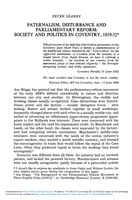 Society and Politics in Coventry, 1819–32