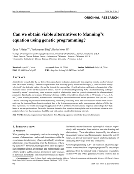 Can We Obtain Viable Alternatives to Manning's Equation Using Genetic Programming?