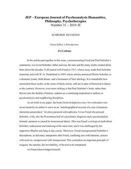 JEP – European Journal of Psychoanalysis Humanities, Philosophy, Psychotherapies Number 31 – 2010 /II