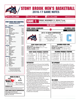 Stony Brook Men's Basketball Stony Brook Combined Team Statistics (As of Oct 11, 2016) All Games