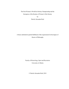 The First Women's World Ice Hockey Championship and the Emergence of the Routine of Women's Elite Hockey by Patrick Alexand