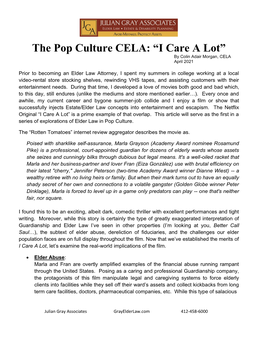 The Pop Culture CELA: “I Care a Lot” by Colin Adair Morgan, CELA April 2021