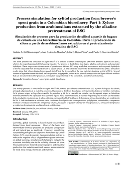 Process Simulation for Xylitol Production from Brewer's Spent Grain in a Colombian Biorefinery. Part 1: Xylose Production From