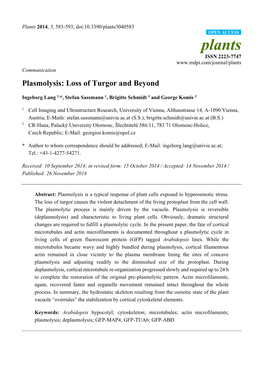 Plasmolysis: Loss of Turgor and Beyond