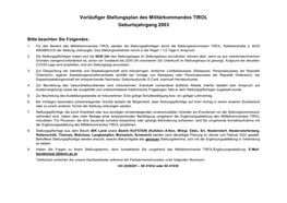 Vorläufiger Stellungsplan Des Militärkommandos TIROL Geburtsjahrgang 2003