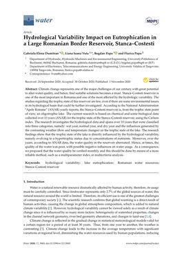 Hydrological Variability Impact on Eutrophication in a Large Romanian Border Reservoir, Stanca–Costesti