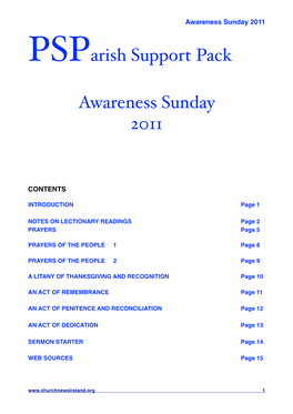 Awareness Sunday 2011 Psparish Support Pack