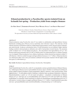 Ethanol Production by a Paenibacillus Species Isolated from an Icelandic Hot Spring – Production Yields from Complex Biomass