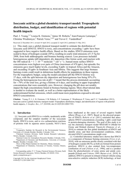 Isocyanic Acid in a Global Chemistry Transport Model: Tropospheric Distribution, Budget, and Identification of Regions with Potential Health Impacts Paul