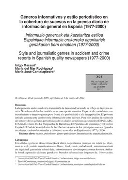 Géneros Informativos Y Estilo Periodístico En La Cobertura De Sucesos En La Prensa Diaria De Información General En España (