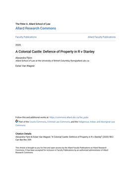 Defence of Property in R V Stanley