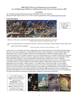 Art and Pilgrimage in Medieval and Renaissance Italy: Siena, Toscana, Summer 2019