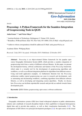 Processing: a Python Framework for the Seamless Integration of Geoprocessing Tools in QGIS