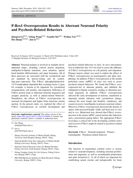 P-Rex1 Overexpression Results in Aberrant Neuronal Polarity and Psychosis-Related Behaviors
